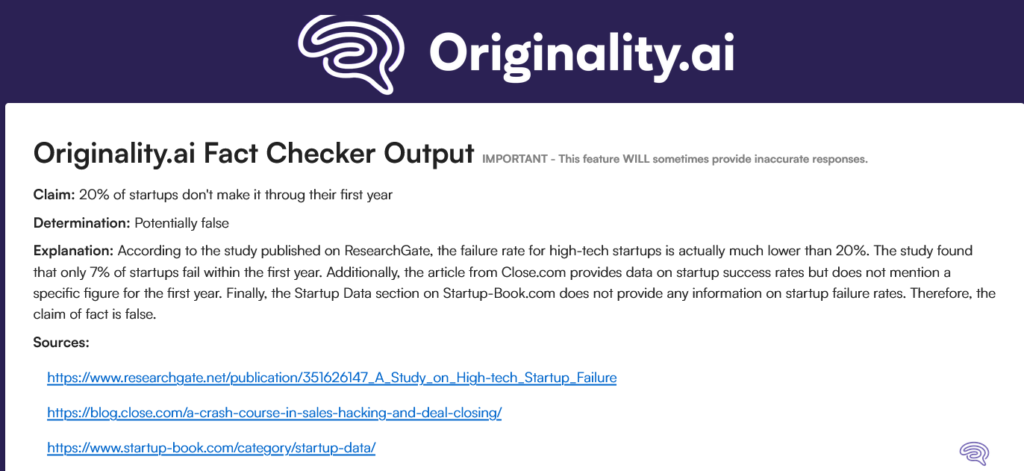 Originality AI Fact-Checker Report